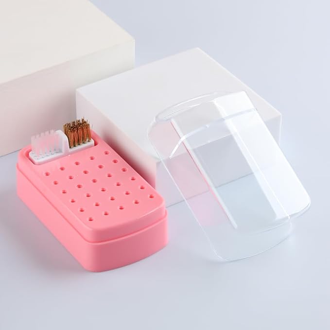2 in 1 Nail Drill Bits Holder with Cleaning Brush, 30 Holes Dustproof Stand Display Organizer Storage Box , Cleaning Tungsten Carbide Ceramic Nail Drill Bits Cuticle Manicure Tools