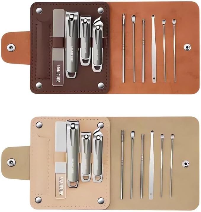Manicure Set Nail Clippers,10-Piece Professional Nail Care Kit with Leather Case, Stainless Steel Manicure and Pedicure Tools (Brown)