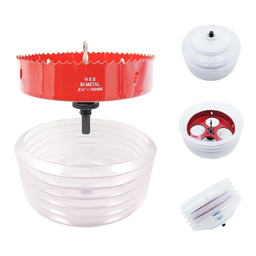 159mm Hole Saw and Hole Saw Accessory Dust Collector Bowl 2PCS Set with Heavy Duty Adapter (6-1/4 inch)