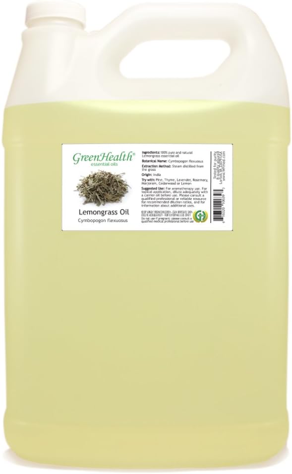GreenHealth Lemongrass Essential Oil 1 Gallon β Wholesale Bulk Size | 100% Pure & Uncut | Natural Steam Distilled Oil for Candle Making, Cleaning, Air Care & More