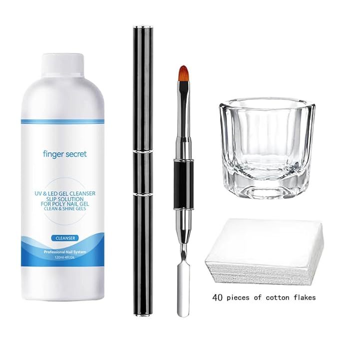 Slip Solution For Poly Nail Gel 4oz With Dual-Ended Brush Poly Gel Nail Kit Professional Gel Cleanser for UV & LED Gels.Ideal for Nails DIY Beginners