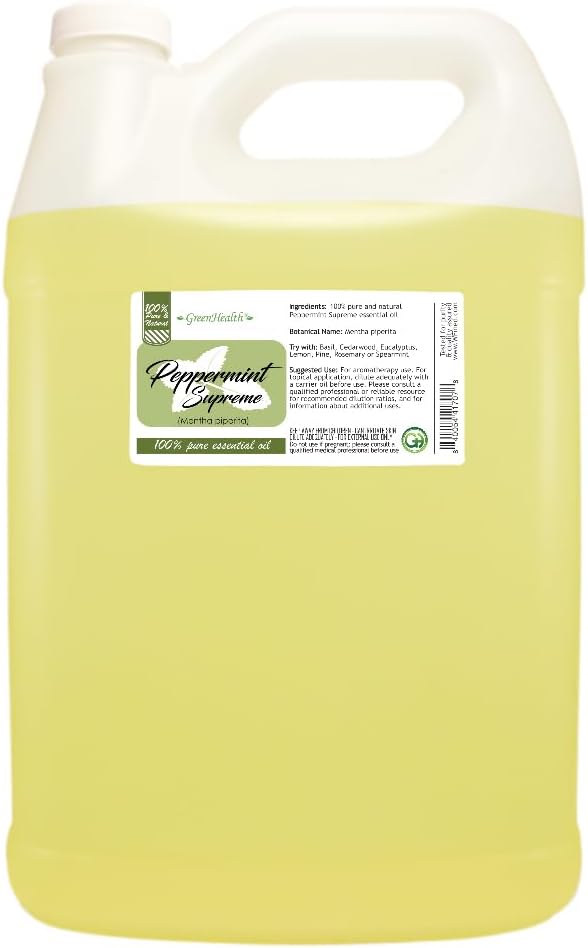 GreenHealth Peppermint Essential Oil β 100% Pure & Uncut Mentha Piperita β 1 Gallon (128 fl oz) β Bulk Size for Candle Making, Soap Making, Aromatherapy, Diffusers, DIY, Home & Office Fragrance