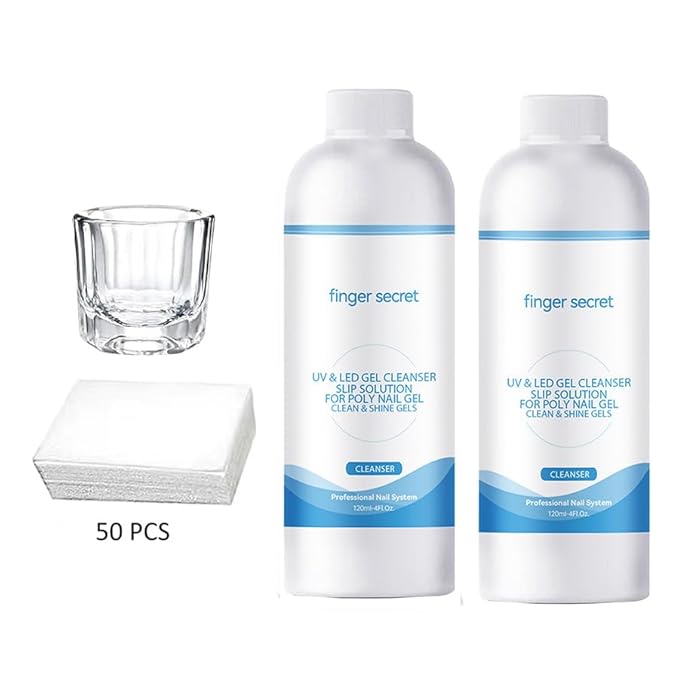 2 PCS Finger Secret Slip Solution For Poly Nail Gel 4oz With Dual-Ended Brush Poly Gel Nail Kit Professional Gel Cleanser for UV & LED Gels.Ideal for Nails DIY Beginners