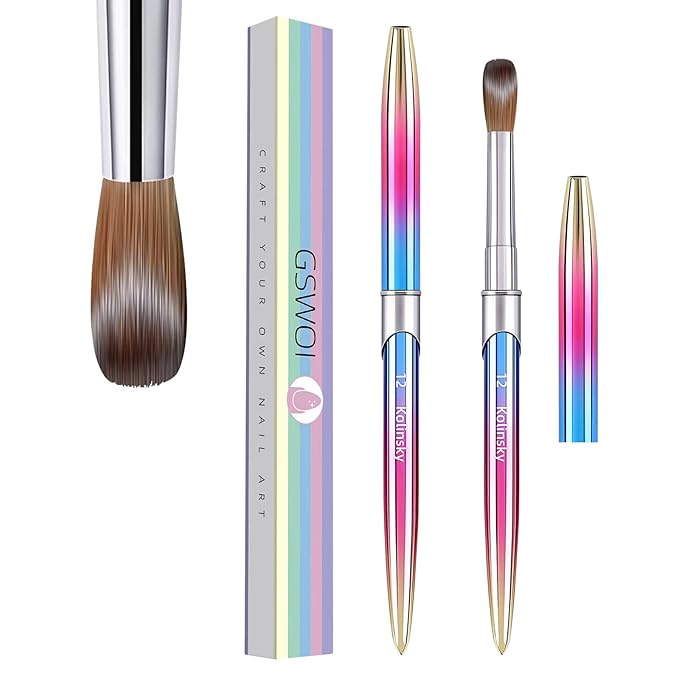 100% Kolinsky Acrylic Nail Brush,3D Pure Handmade Round Shape Size 12 Nail Brushes for Acrylic Application, Professional Nail Art Brush Manicure for Professional Manicure DIY Home Salon(#12)