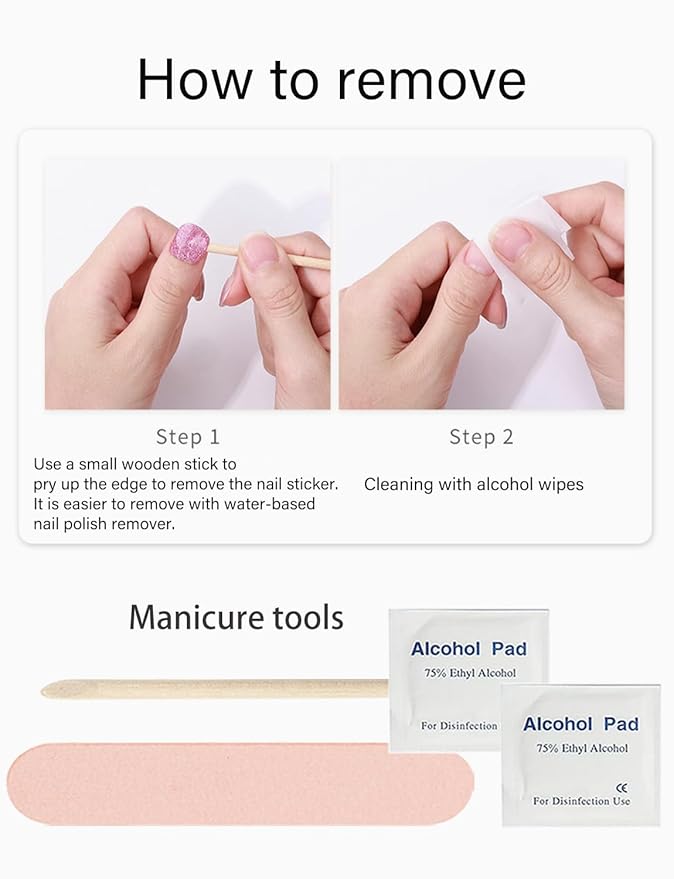 Gel Nail Strips No UV, Flower French, UV Free, Long Lasting Gel Stickers - Contains 22 Wraps, 1 Prep Pad, 1 File