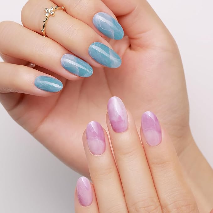 Semi Cured Gel Nail Strips - 30PCS Gel Nail Stickers for UV Light, Long-Lasting Gel Nail Wraps, Salon-Quality Semi Cured Nail Stickers, 2 Weeks Wear, Easy DIY Gel Manicure-Violet Ocean