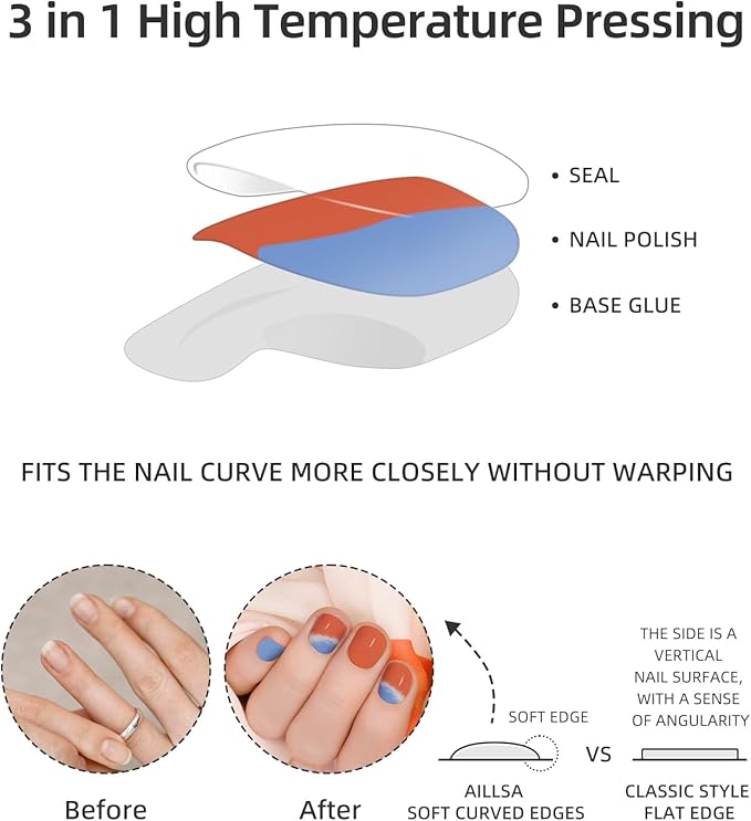 Semi Cured Gel Nail Strips | 28 pcs Gel Nails Strips for Women Work with Any UV Lamp, UV Nail Stickers for Women Home DIY Nails Art (Sunset Glow)