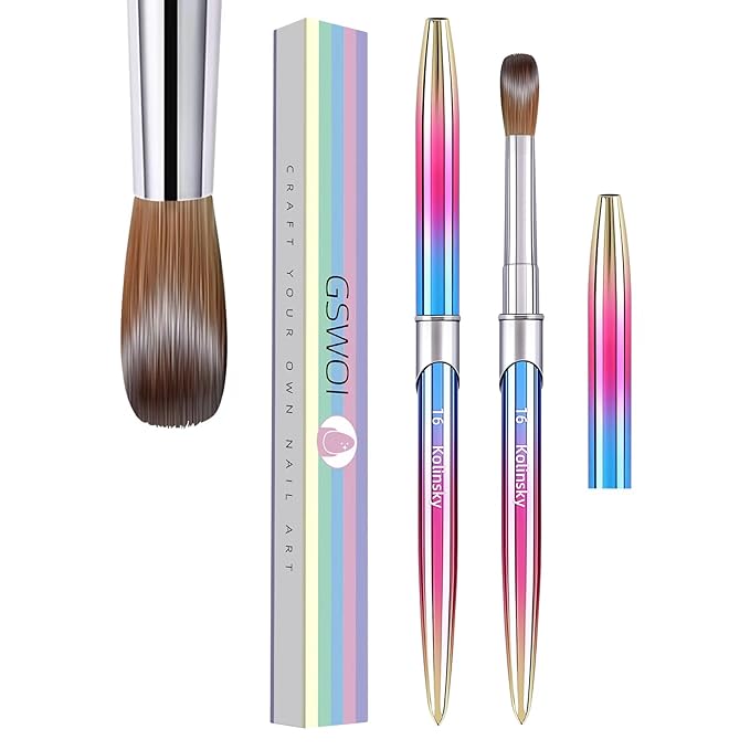 100% Kolinsky Acrylic Nail Brush Size 16,Pure Handmade Round Shape Nail Brushes For Acrylic Application,Professional Nail Art Brush Manicure for Women (#16)