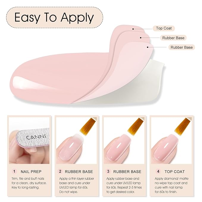 CANNI Rubber Base Gel – 9ml Nude Base Coat Gel, Natural Cover Strengthening for Weak Nails, Soak Off UV LED for DIY Salon Manicure