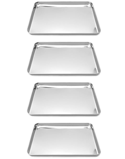 QWORK Stainless Steel Surgical Tray, Flat Bottom Tray, for Medical Instruments, Tattoo, Surgical Supplies, 15 3/4 x 11-13/16 x 1 inch, 4 Pack