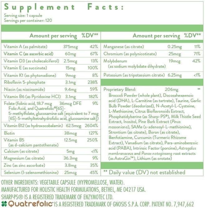 Holistic Health All in ONE Multi Vitamin and Mineral for Antioxidant Boost, Multi Minerals Supplement for Supporting Methylation and Immunity Boost, 120 Capsules