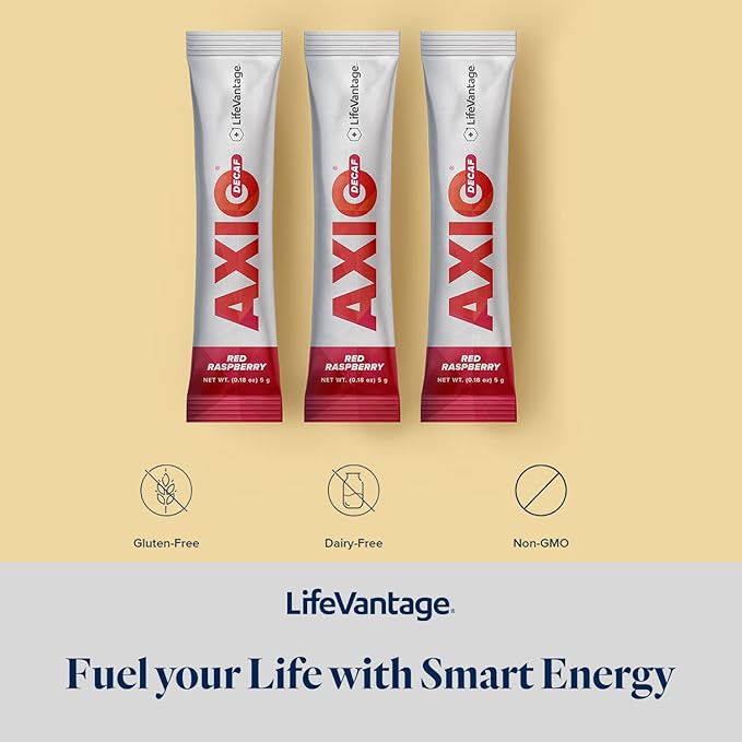 LifeVantage AXIO Regular Energy Drink Powder, Nootropic Supplement, Focus & Mood Support, with L-theanine, Green Tea, B Vitamins, DMAE, Quercetin & Pine Bark, Red Raspberry, 30 Packets