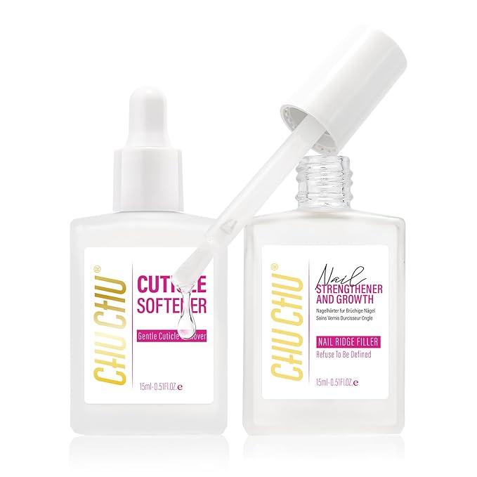 CHUCHU Nail Strengthener and Growth Kit: Clear Hardener and Repair & Cuticle Softener Set - Protein Ridge Filler Polish Quick Dry for Weak Peeling Brittle Splitting Nails - for Women Home Salon