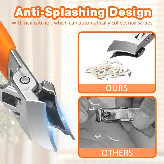 Wide Jaw Opening Anti-Splash Slanted Nail Clipper, Fingernail and Toenail Clippers Clippers for Ingrown Nails, Curved Toenail Clippers for Thick Nails, Household Slanted Nail Clippers (Orange)