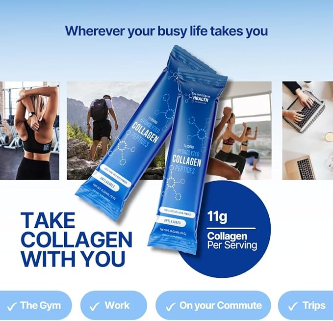 The Intelligent Health Hydrolysed Collagen Powder (Bovine) - High Protein Grass Fed Unflavoured Peptides - Collagen Supplements for Women | Gluten Free, Paleo & Keto Friendly (Stick Pack (30))