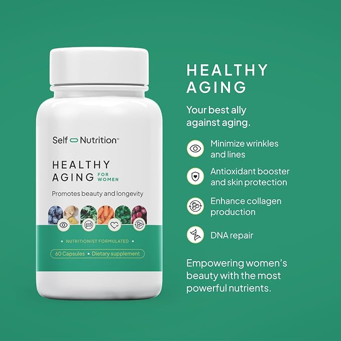 Healthy Aging Supplement for Women - Resveratrol, NAD, Collagen Booster, Biotin, Hyaluronic Acid & More. Cellular Health, Beauty, Longevity - USA, Vegan, 60 Capsules.