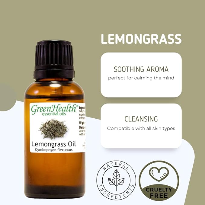 GreenHealth Lemongrass Essential Oil 1 Gallon β Wholesale Bulk Size | 100% Pure & Uncut | Natural Steam Distilled Oil for Candle Making, Cleaning, Air Care & More