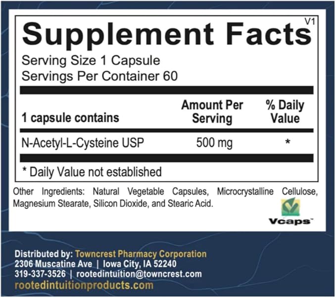 NAC 500 mg | Glutathione Precursor for Respiratory Detox & Immune Support | Non-GMO Gluten Free | 60 Capsules