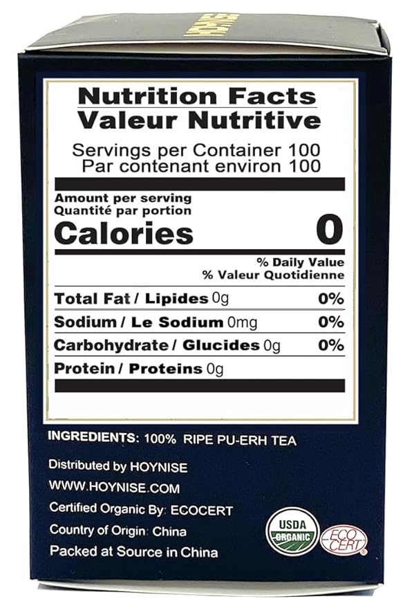 HOYNISE – USDA Organic Pu-erh Tea Loose Leaf- Chinese Yunnan Ripe Puerh Tea - Zero Artificial Flavorings & Additives - High Mountain Grown, 100g/3.5oz