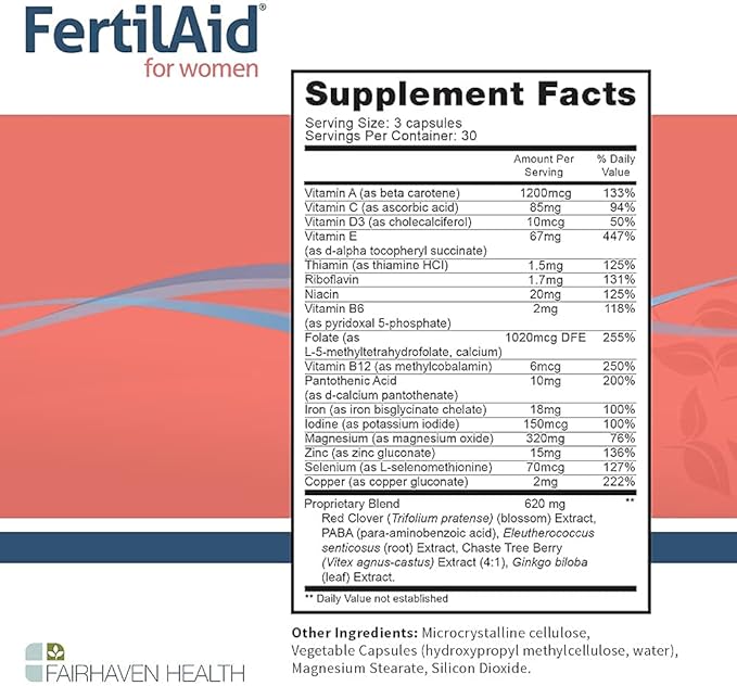 Fairhaven Health FertilAid for Women | Prenatal Multivitamin Fertility Supplements for Women | Conception for her with Vitex and Folate | Support Cycle Regularity and Ovulation* | 90 Capsules