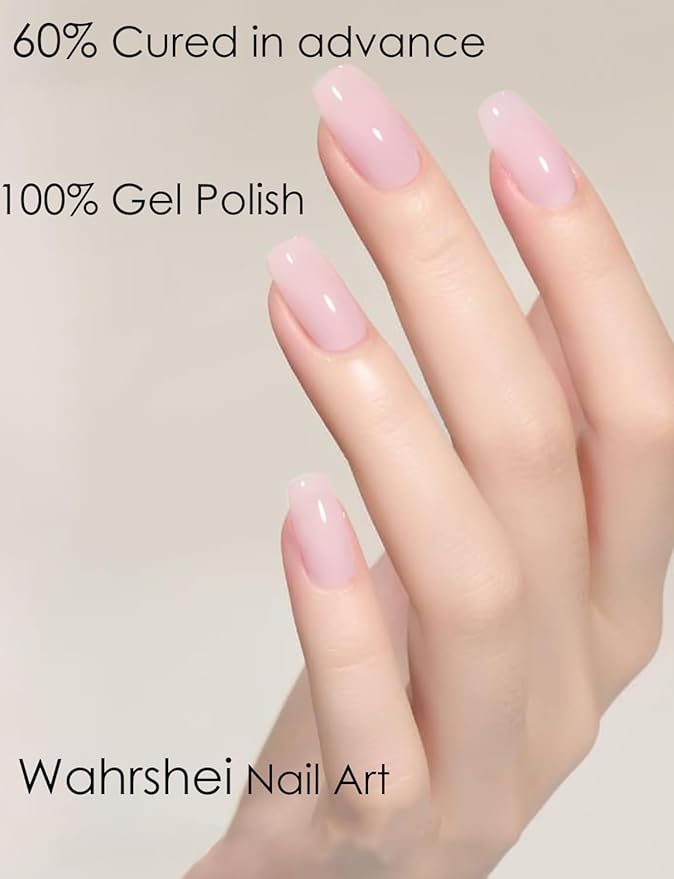 Semi Cured Gel Nail Strips, 20pcs Transparent Milky Pink, UV Cured Gel Nail Wraps for Home Nails DIY