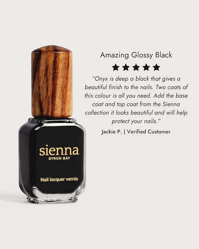 Sienna Byron Bay Onyx, Black Natural Nail Polish, Long-Lasting, Vegan & Cruelty-Free, 10ml – .34 fl oz.