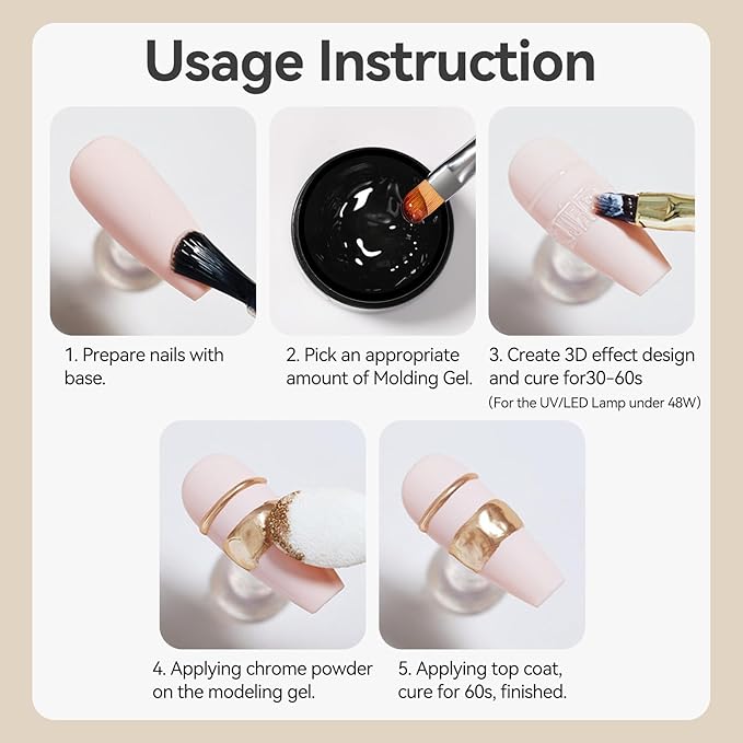 BORN PRETTY 3D Sculpting Gel for Nail Art,No Wipe Semi-solid Modeling Gel for Rubbing Chrome Nail Powder, Sticking Rhinestones and Nail Stamping