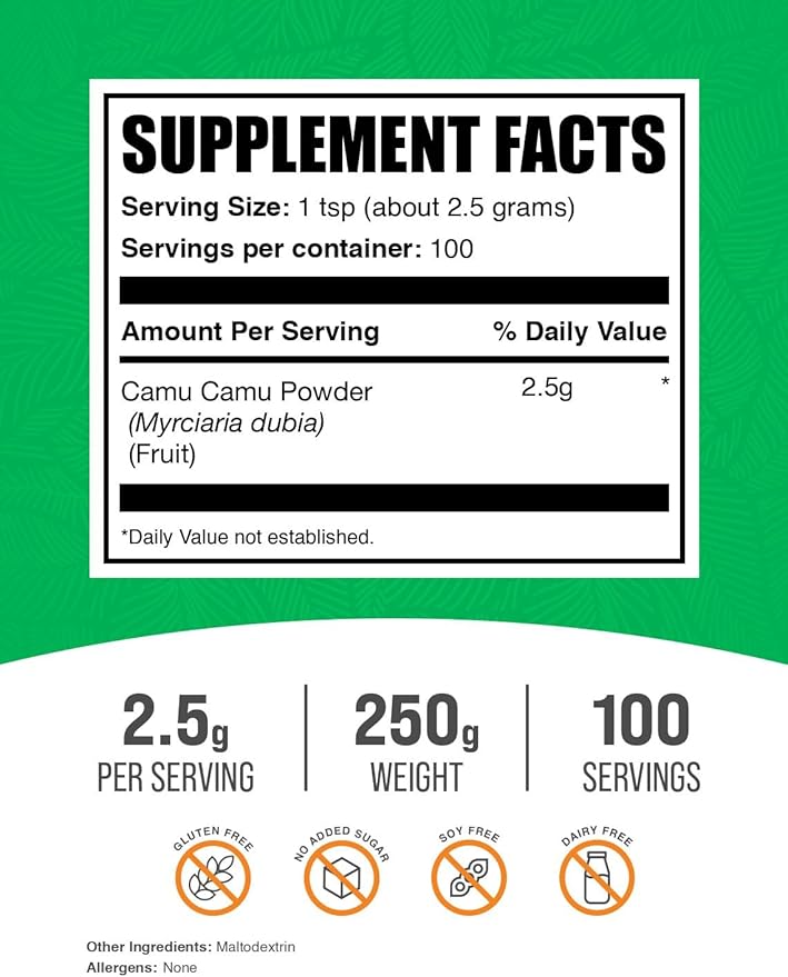 BulkSupplements.com Camu Camu Powder - Superfood Supplement, Vegan & Gluten Free, 2.5g per Serving, 250g (8.8 oz) (Pack of 1)