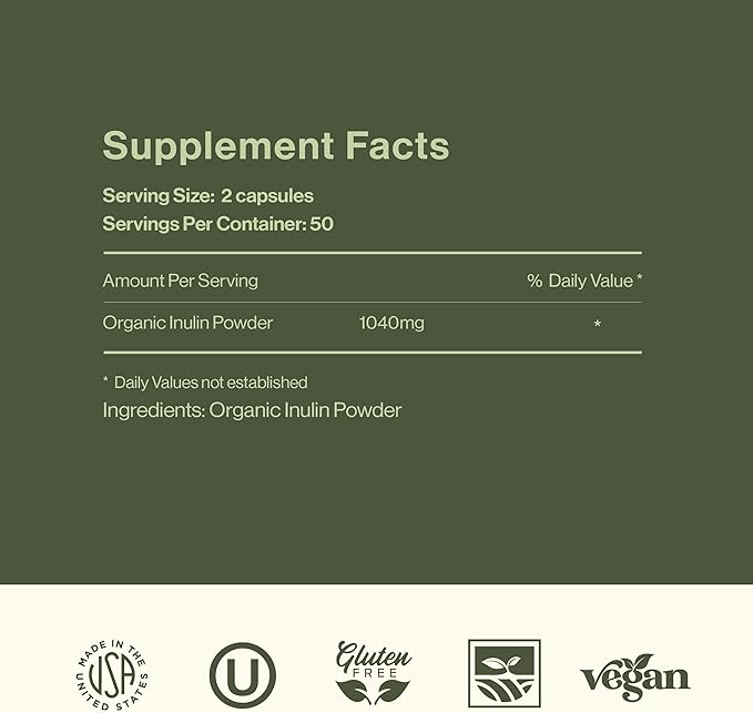 Complete Natural Products Organic Inulin Capsules - 520mg 100 Pills, Organic Jerusalem Artichoke Inulin Capsules