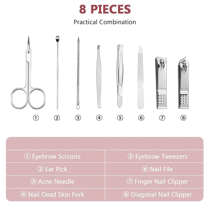 Lasnten 24 Set Christmas Manicure Set Bulk Nail Clippers Grooming Nail Kit Stainless Steel Professional Pedicure Kit Pedicure Tools with Travel Case Gifts for Xmas Men Women(8 in 1,Red, Silver)