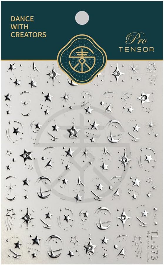 1Sheet Moon Star Nail Art Stickers 5D Embossed Silver Nail Stickers Luxury Star Moon Sticker for Nails Designs Diamond Star Nail Decals Y2K Nails Supplies Manicure Accessories for Women