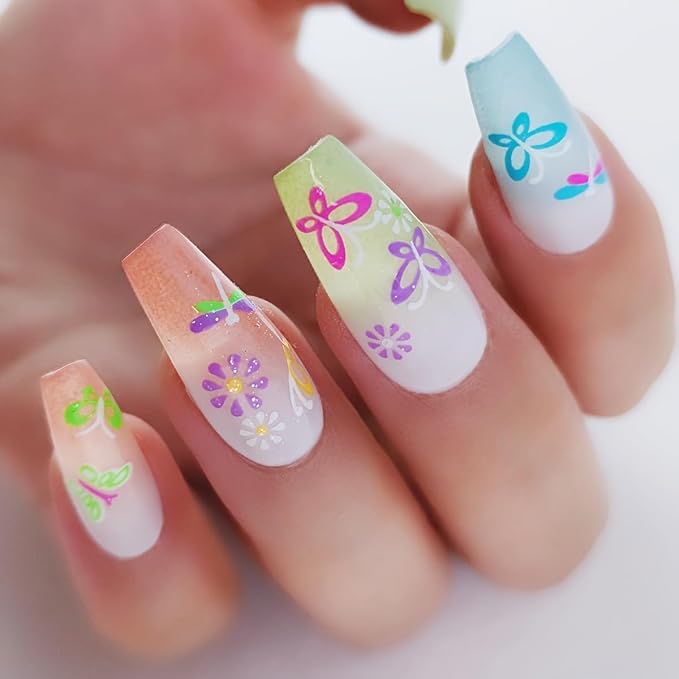 Fluorescence 30 Sheets Flowers Nail Stickers 3D Self-Adhesive Nail Art Charms Sticker Decals for Crafts Supplies Accessories (ST-N)