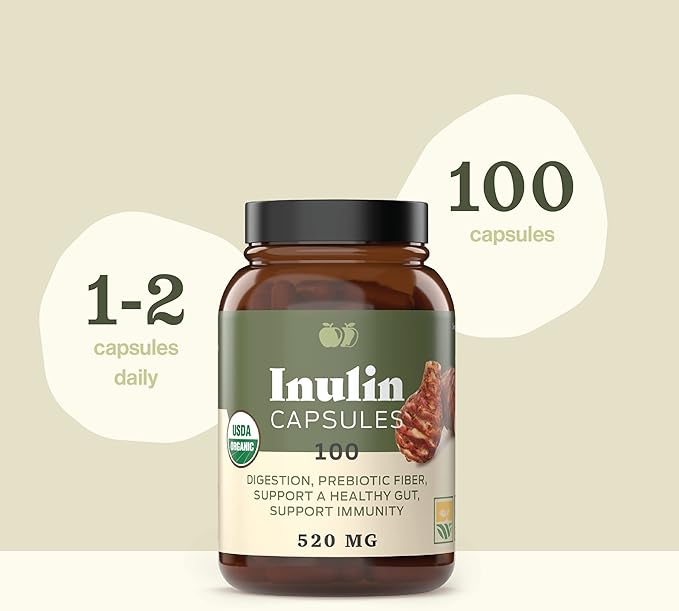 Complete Natural Products Organic Inulin Capsules - 520mg 100 Pills, Organic Jerusalem Artichoke Inulin Capsules
