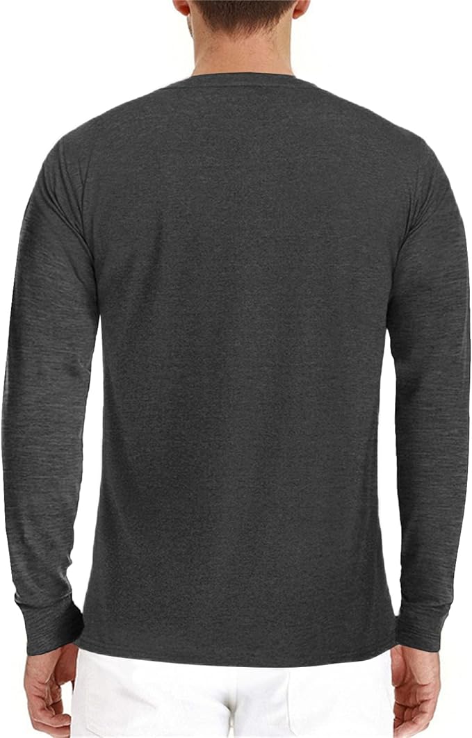 Lexiart Mens Fashion Henley Shirts Long Sleeve Button Cotton T-Shirt with Pocket