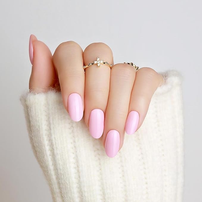 Semi Cured Gel Nail Strips, 20 PCS Gel Nail Stickers Work with UV Light, Salon Quality & Easy to Use - Rosy Luster