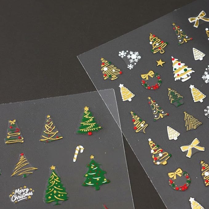 Christmas Nail Art Stickers Decals Xmas Tree Snowflake Nail Decals 3D Self-Adhesive Nail Art Supplies 6PCS Christmas Trees Bow Snowflakes Xmas Nails Design Manicure Sliders for Women Nail Decorations