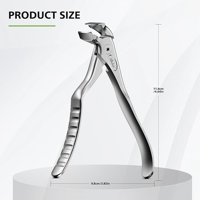 BALUCA Ergonomic Nail Clipper for Seniors - Toenail Clipper for Thick Toenails and Fingernails, Long Handle Nail Clippers with Catcher, Precision Nail Trimmer for Men and Women - Silver