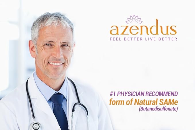Azendus Mood 400mg 2-Boxes of S-Adendosylmethionine Butanedisulfonate (SAM-e) 120 Enteric Coated Tablets - Vegan, Gluten Free, Soy Free