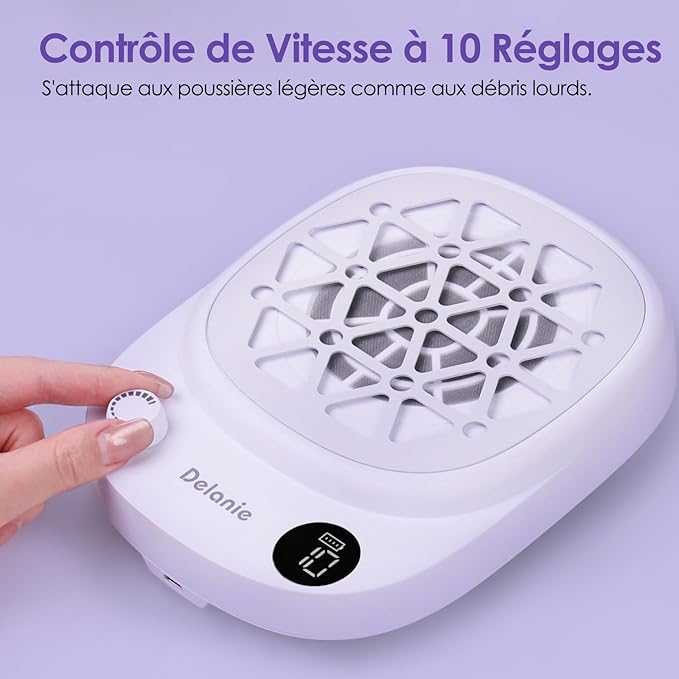 Delanie Professional Nail Dust Collector Cordless with 50pcs Filter Pads, Portable Dust Collector for Nail Tech 6000 RPM, Rechargeable Compact Nail Fan Dust Collector with 10 Speed Settings & Display