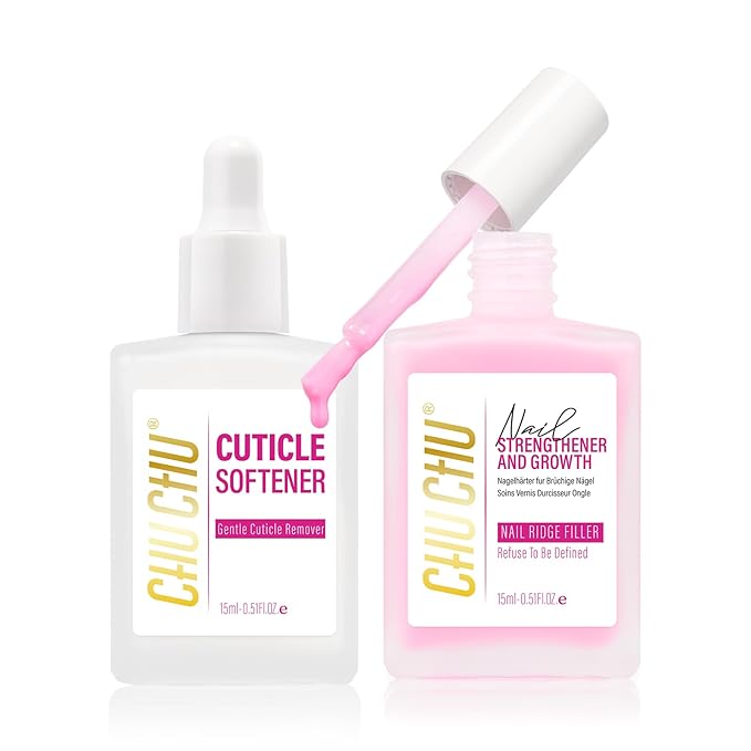CHUCHU Nail Strengthener and Repair Kit: Pink Hardener and Growth & Cuticle Softener Set - Protein Ridge Filler Polish Quick Dry for Weak Peeling Brittle Splitting Nails - for Women Home Salon