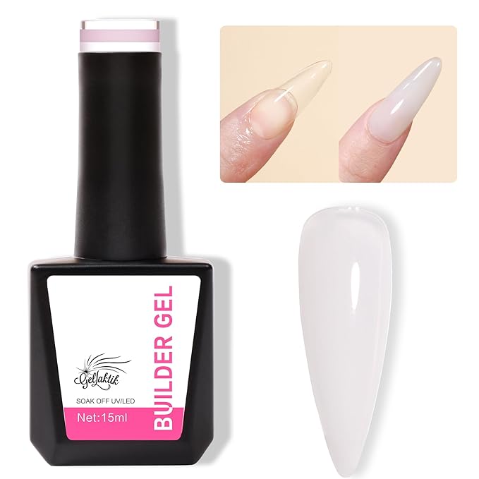Builder Gel for Nails, 15ml 7 in 1 Builder Gel Nail Polish, LED Lamp Cured for Clear Rubber Base & Strengthener Extensions, Thickening, Repair, Salon-Quality DIY Manicure (White)