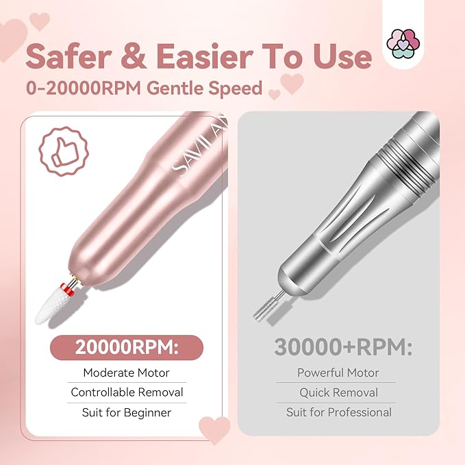 SAVILAND Advance Electric Nail Drill: Exclusive Love Series 20000RPM Portable Efile Nail Drill Machine Complete Drill Bits for Remove Acrylic Nails Manicure & Toenails Nail Care Home Salon DIY