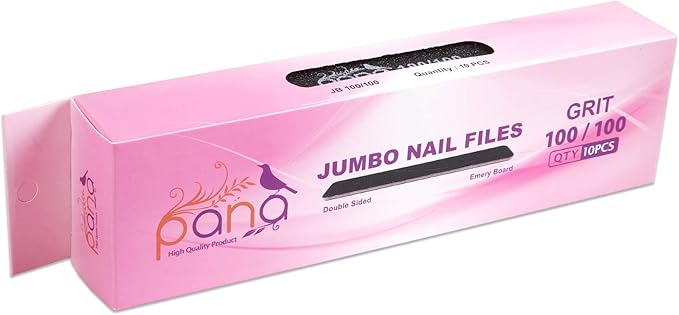 10pcs - PANA Jumbo Double-Sided Emery Nail File for Manicure, Pedicure, Natural, and Acrylic Nails - Black (Grit 100/100)