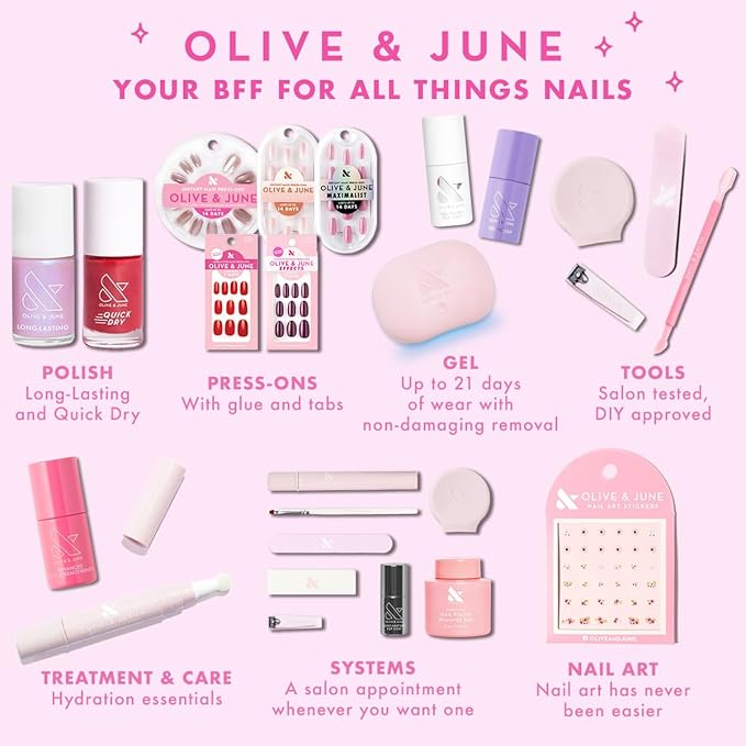 Olive & June Long Lasting Nail Polish | Plump Gel-Like Finish No Lamp Needed | Lasts up to 10 days | Salon-Quality at Home | 15-Free Vegan Cruelty-Free Chip-Resistant Shine | Grape Soda Daring Purple