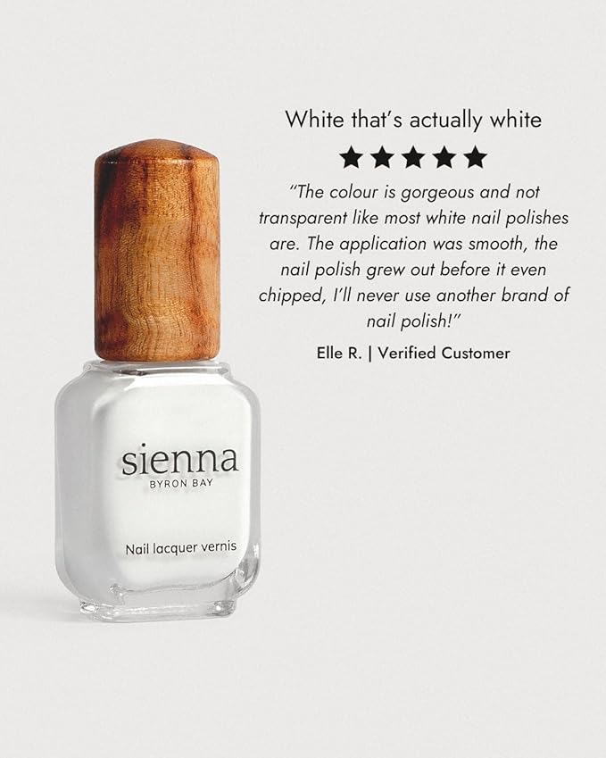 Sienna Byron Bay Winter, Snow White Nail Polish, Long-Lasting, Vegan & Cruelty-Free, 10ml – .34 fl oz.