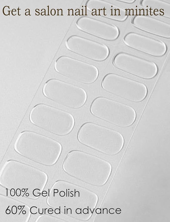 Semi Cured Gel Nail Strips, 20pcs Gel Nail Stickers UV, Wraps for Home Manirue DIY (Clear)