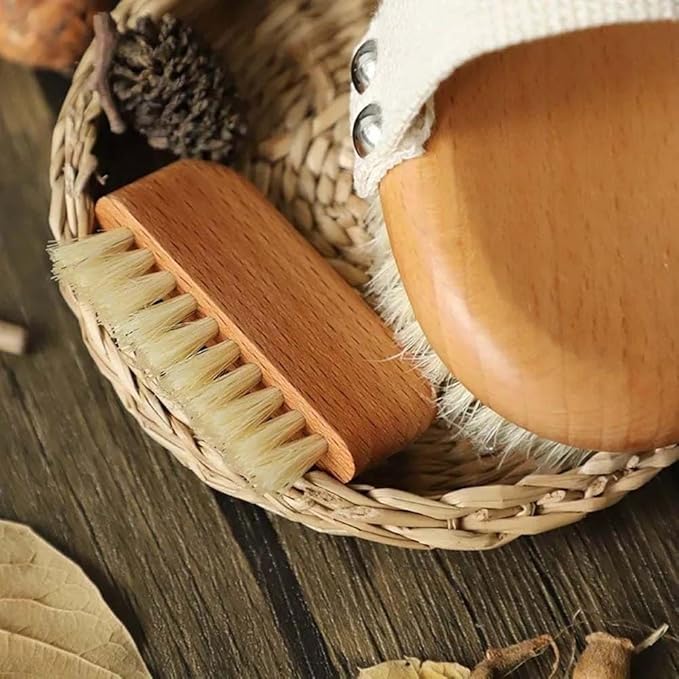 Brown Wooden Nail Brush, Natural Beech Wood Bristle Nail Brush Non-Slip Fingernail Hand Scrub Brush Nails and Toes Cleaning Tools Accessories