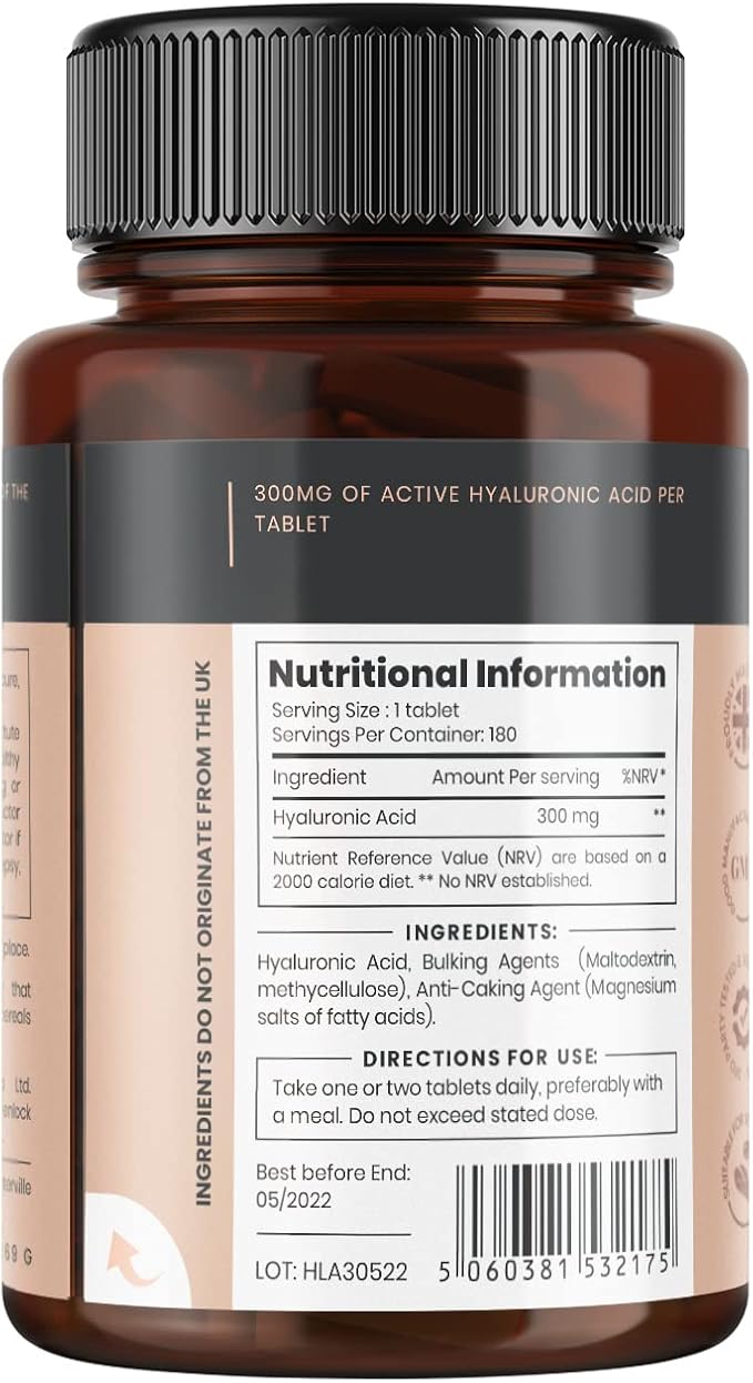pureclinica Hyaluronic Acid 300mg x 360 Tablets (2 Bottles of 180-12 Months Supply). Triple Strength Hyaluronic Acid. 300% Stronger Than Any Other HLA Tablet.