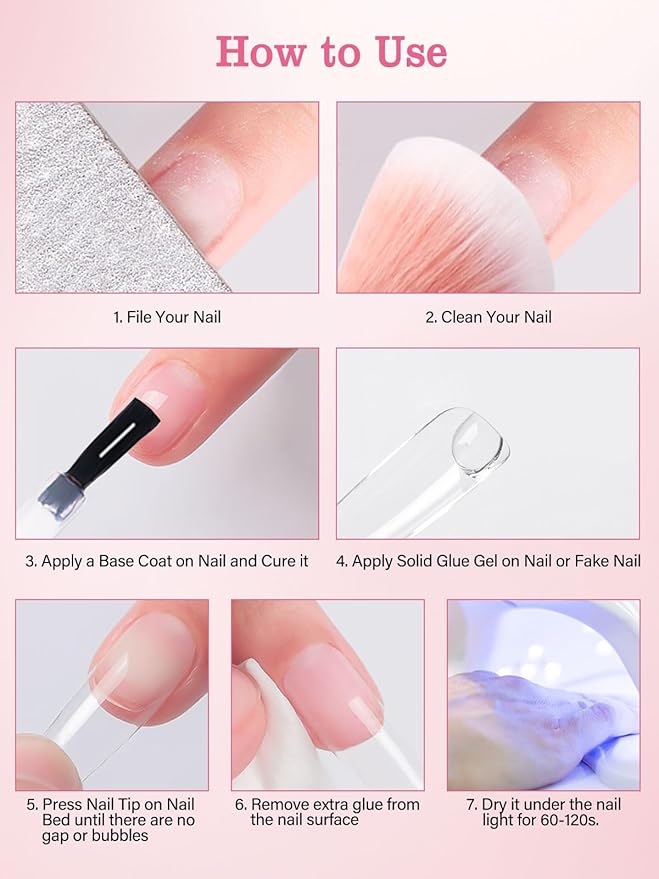 100ml Gel Nail Glue, EBANKU Super Strong UV Nail Glue for Press Ons Acrylic Nails, Lamp Curing Needed, Long-Lasting Solid Soft Gel