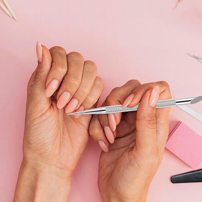 2 Pcs Nail Cleaning Cuticle Stick, Stainless Steel Cuticle Pusher Tool Nail Polish Remover Stick Polish Peeler Cutter for Fingernails Toenails Manicure